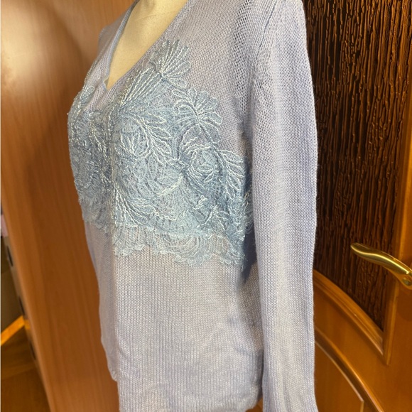 Ermanno Scervino cashmere blend Light Blue Sweater with appliqué lace Sz 48. XL - Picture 15 of 16